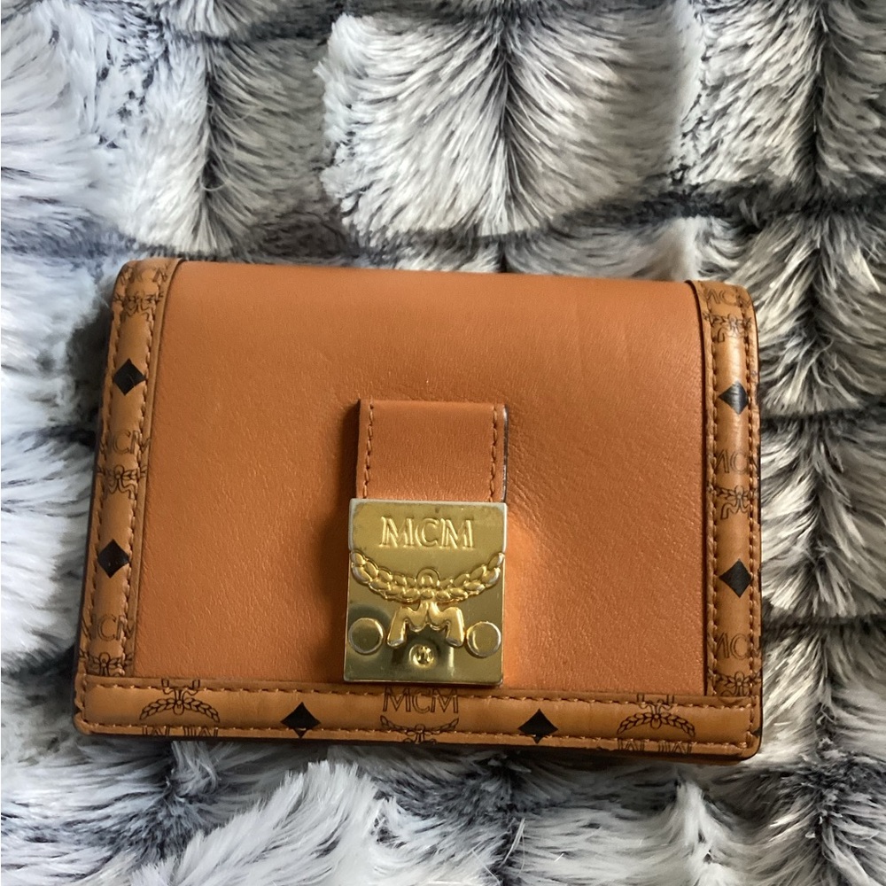 MCM Cognac Leather Wallet with Gold Clasp